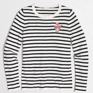 J. Crew Factory blk/wt Bird Striped Teddie Sweater